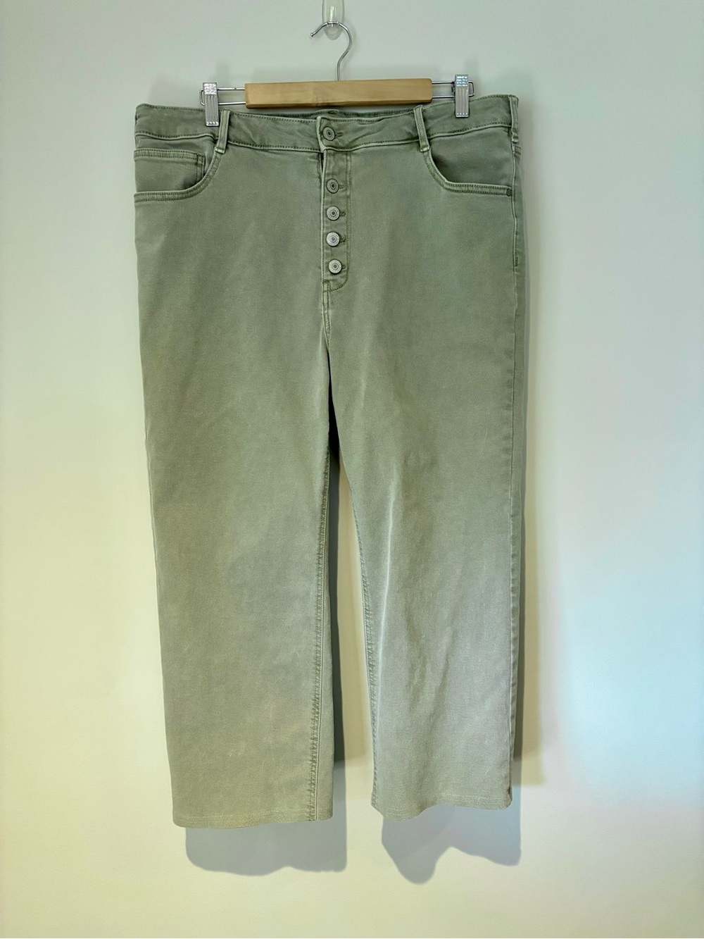 High-Rise Straight Leg Button-Fly Jeans in Sage Green | Size 36